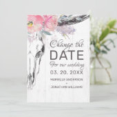 Save The Date Boho crâne de vache rustique Floral Aquarelle rose (Debout devant)
