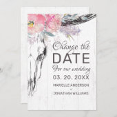 Save The Date Boho crâne de vache rustique Floral Aquarelle rose (Devant / Derrière)