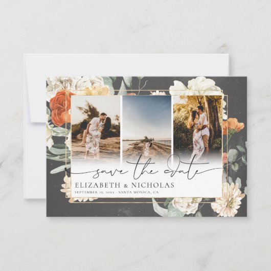 Save The Date Boho Dark Floral | 3 Mariage photo (Devant)