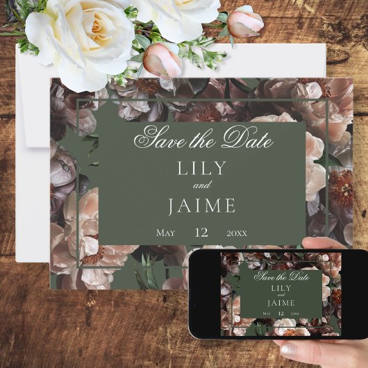 Save The Date Boho Dark Peony Flowers Mariage moderne