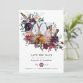 Save The Date Boho de vin de Bourgogne Mariage floral Photo (Debout devant)