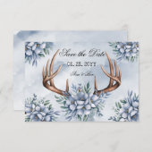 Save The Date Boho Deer Antler Dusty Blue Floral (Devant / Derrière)