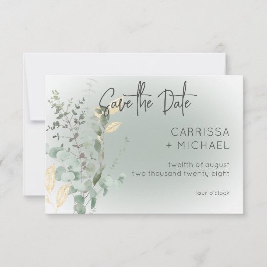 Save The Date Boho Delicate Verdure Mariage moderne (Devant)