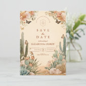 Save The Date Boho Desert Cactus Floral Mariage (Debout devant)