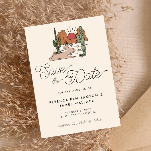 Save The Date Boho Desert Cactus Mariage de script moderne