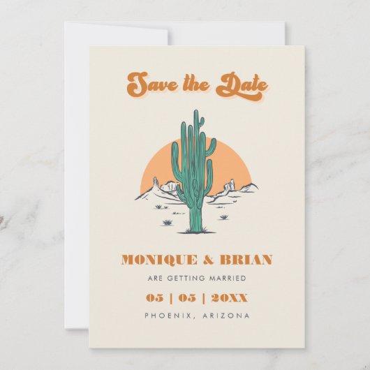 Save The Date Boho Desert Super Retro Cactus & Photo Mariage (Devant)