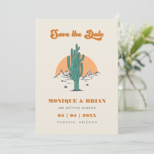 Save The Date Boho Desert Super Retro Cactus & Photo Mariage (Debout devant)