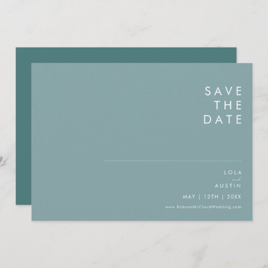 Save The Date Boho Dusty bleu & vert horizontal Enregistrer la d (Devant / Derrière)