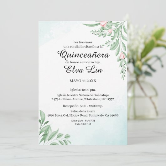 Save The Date Boho Dusty Blue Eucalyptus Quinceanera (Debout devant)