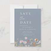 Save The Date Boho Dusty Blue Fleurs sauvages Enregistrer la dat (Devant)