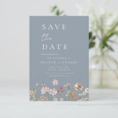 Save The Date Boho Dusty Blue Fleurs sauvages Enregistrer la dat (Debout devant)