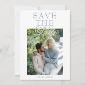 Save The Date Boho Dusty Blue Floral Botanical Photo Wedding (Devant)