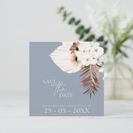 Save The Date Boho Dusty Blue Pampas Grass Mariage (Debout devant)
