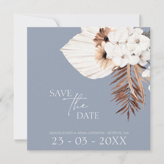 Save The Date Boho Dusty Blue Pampas Grass Mariage (Devant)