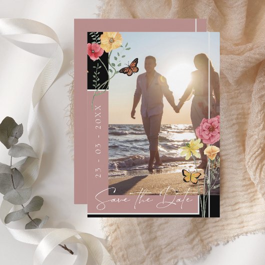 Save The Date Boho Dusty rose Fleurs sauvages Photo Enregistrer 