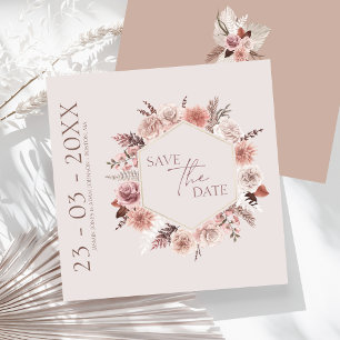 Save The Date Boho Dusty rose Fleurs séchées Mariage de couronne