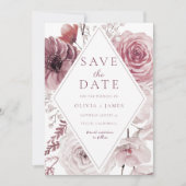 Save The Date Boho Dusty Rose & Mauve Floral Frame Mariage (Devant)