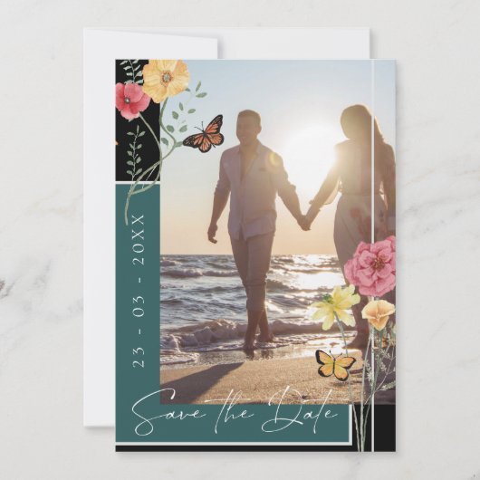 Save The Date Boho Emerald Green Fleurs sauvages Photo Save the (Devant)