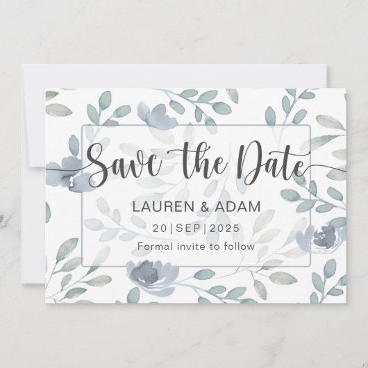 Save The Date Boho Enregistrer la date Dusty Blue Eucalyptus Flo (Devant)