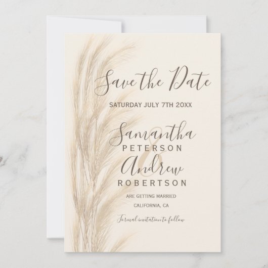 Save The Date Boho été pampas herbe enregistrer la date mariage (Devant)