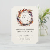Save The Date Boho Feathers Floral Wreath Monogram Mariage (Debout devant)