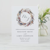 Save The Date Boho Feathers Wreath Monogramme Mariage hivernal (Debout devant)