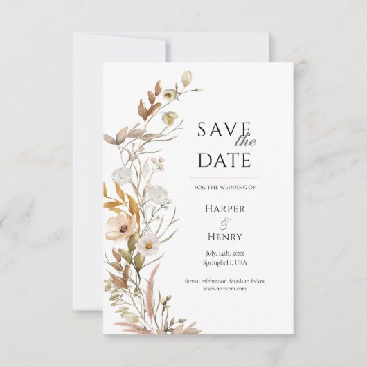 Save The Date Boho fleur sauvage beige Botanique (Devant)