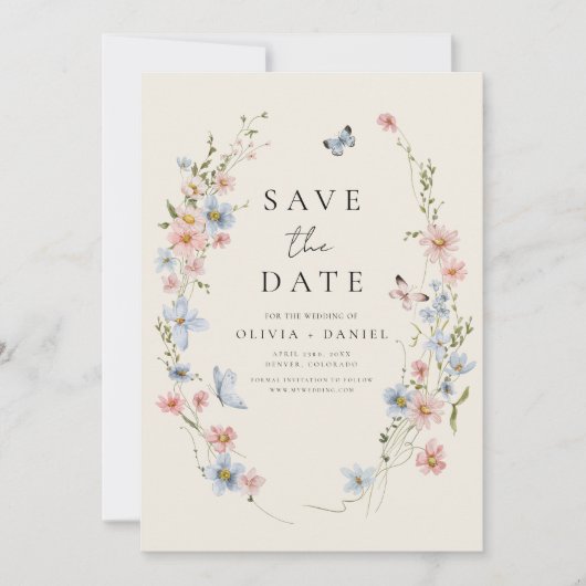 Save The Date Boho fleur sauvage beige Enregistrer la date Minim (Devant)