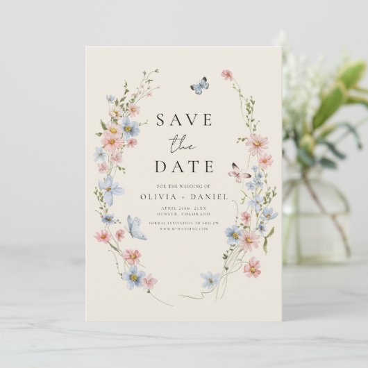 Save The Date Boho fleur sauvage beige Enregistrer la date Minim (Debout devant)