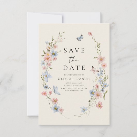 Save The Date Boho fleur sauvage beige Enregistrer la date Minim (Devant)