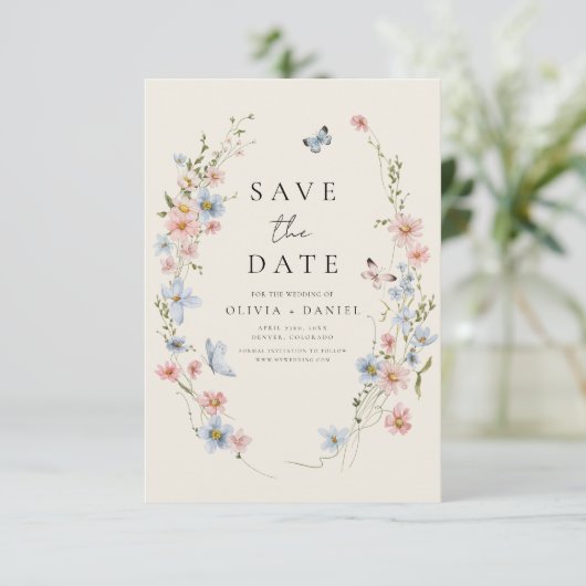 Save The Date Boho fleur sauvage beige Enregistrer la date Minim (Debout devant)