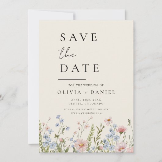 Save The Date Boho fleur sauvage beige Enregistrer la date Minim (Devant)