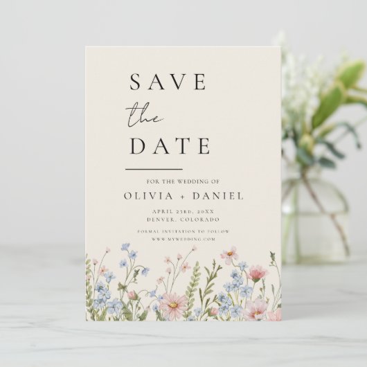Save The Date Boho fleur sauvage beige Enregistrer la date Minim (Debout devant)
