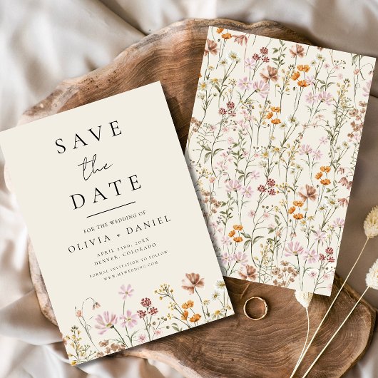 Save The Date Boho fleur sauvage beige Enregistrer la date Minim