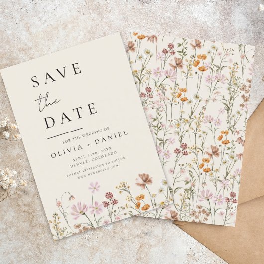 Save The Date Boho fleur sauvage beige Enregistrer la date Minim