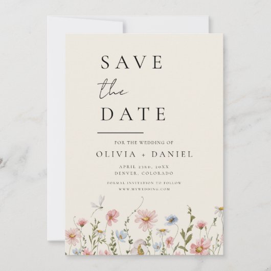 Save The Date Boho fleur sauvage beige Enregistrer la date Minim (Devant)