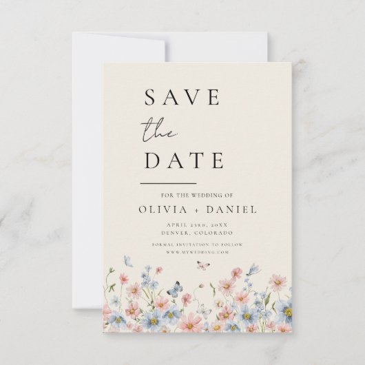 Save The Date Boho fleur sauvage beige Enregistrer la date Minim (Devant)