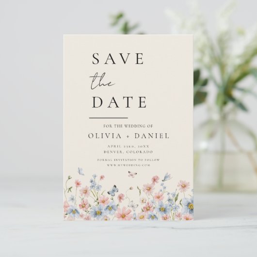 Save The Date Boho fleur sauvage beige Enregistrer la date Minim (Debout devant)