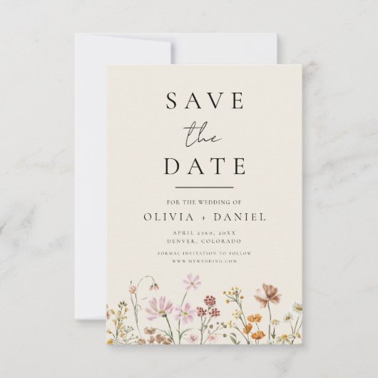 Save The Date Boho fleur sauvage beige Enregistrer la date Minim (Devant)