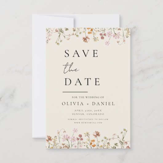 Save The Date Boho fleur sauvage beige Enregistrer la date Minim (Devant)