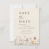 Save The Date Boho fleur sauvage Beige Photo Enregistrer la date (Devant)