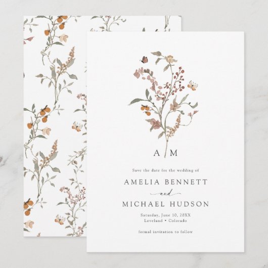 Save The Date Boho Fleur Sauvage Faire Part de Date de Mariage (Devant / Derrière)