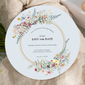 Save The Date Boho Fleur sauvage Fern Dusty Blue Mariage Round
