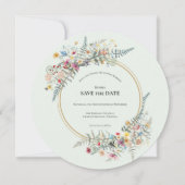 Save The Date Boho Fleur sauvage Fern Mint Mariage vert ronde (Devant)