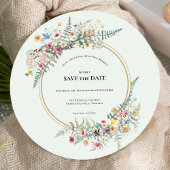 Save The Date Boho Fleur sauvage Fern Mint Mariage vert ronde