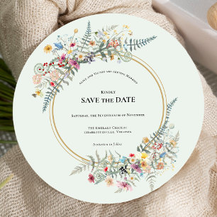 Save The Date Boho Fleur sauvage Fern Mint Mariage vert ronde