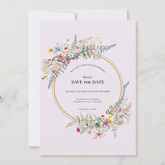 Save The Date Boho Fleur sauvage Lavender Wedding Enregistrer La (Devant)
