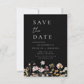 Save The Date Boho Fleur sauvage noir Enregistrer la date (Devant)