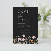 Save The Date Boho Fleur sauvage noir Enregistrer la date (Debout devant)