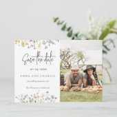 Save The Date Boho Fleur sauvage QR Code Elégant Mariage photo (Debout devant)